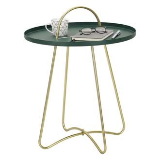 Dmora Dmora - Mesa De Caf&eacute; Rangitata, Mesa De Centro Baja, Revistero Para Sof&aacute;, Estante De La Sala De Estar, 45x45 H59 Cm, Verde Y Oro