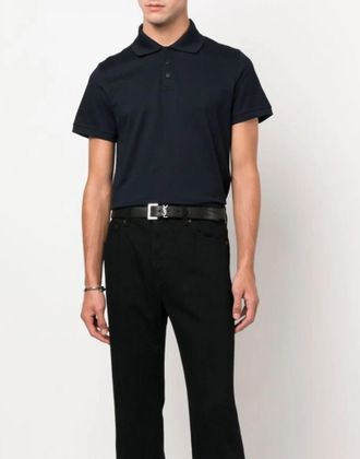 Saint Laurent Mens Cassandre Ysl Logo Polo Shirt Blue Clothing > & T-Shirts
