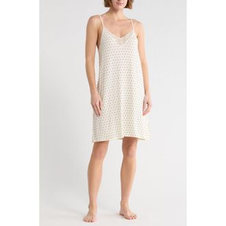 Nordstrom Rack Tranquility Lace Trim Chemise in Ivory- Black Spaced Dot at Nordstrom Rack, Size X-Large