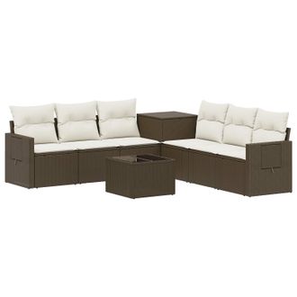vidaXL Juego De Sof&aacute; 8 Uds. Marr&oacute;n Y Crema Blanca Vidaxl