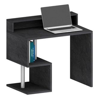 Dmora Escritorio Silvio, Escritorio Lineal Con Estantes De Almacenamiento, Escritorio De Oficina Multiusos Con Tablero, 100x50h93 Cm, Pizarra, Con Embalaje 