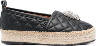 Philipp Plein skull-embellishment quilted espadrilles - women - Leather - 36 - Black