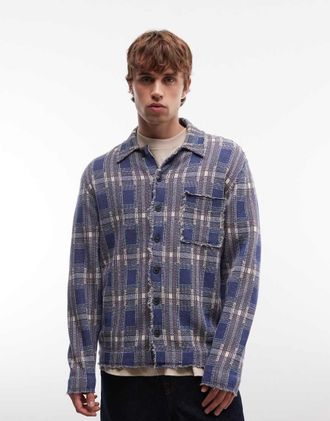 AllSaints Solmar - Cardigan a maniche lunghe blu a quadri effetto invecchiato
