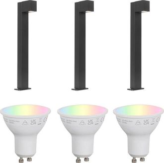 QAZQA Qazqa - Set of 3 Smart Outdoor Standing Lamps Black 65cm IP44 - Baleno