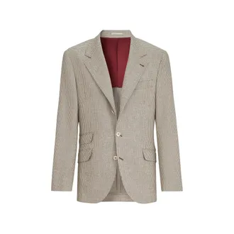 Brunello Cucinelli Wool, Alpaca And Silk Houndstooth Deconstructed Cavallo Blazer