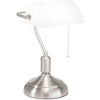 Luce-Ambiente-Design Lampada da tavolo MARSHALL in metallo nichel con diffusore in vetro bianco