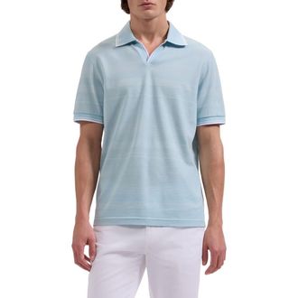 Bugatchi Textured Stripe Johnny Collar Polo in Ether at Nordstrom, Size Xx-Large