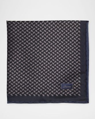 Brioni Mens Jacquard Chevron Silk Pocket Square