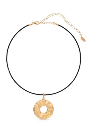 Ettika Womens Hammered Circle Cord Necklace In Gold