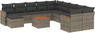 vidaXL Set De Sof&aacute;s De Jard&iacute;n 12 Pzas Con Cojines Rat&aacute;n Sint&eacute;tico Gris Vidaxl