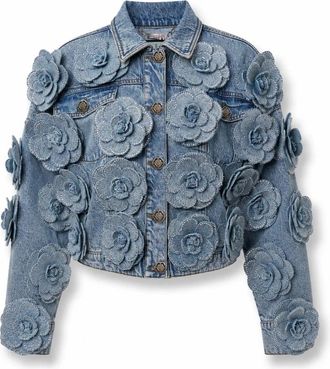 Philipp Plein Denim Jacket Roses - Dames - Spijkerjassen - Blauw - XL - Denim - Jassen