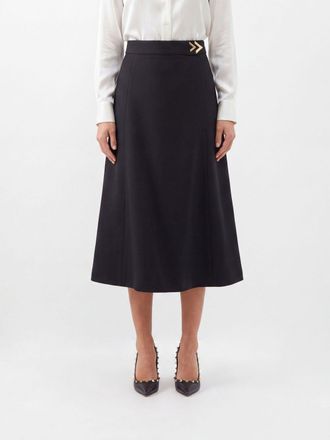 Valentino Garavani High-Waisted Flared Midi Skirt in Wool and Silk