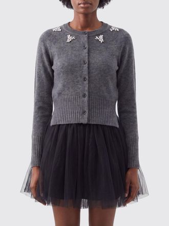 Simone Rocha Crewneck Cardigan in Pure Cashmere with Embroidered Rhinestones