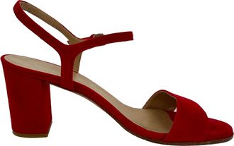 Stuart Weitzman Ankle Strap Sandal Heels in Red Suede