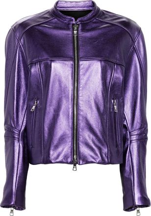 LaQuan Smith Metallic Leather Bomber Jacket