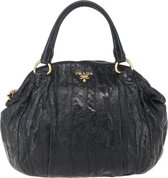 Prada Waves Hobo Leather And Tessuto Black Leather Handbag (Pre-Owned)