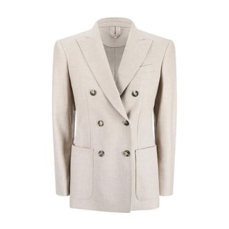 Max Mara Kasjmier Double-Breasted Jas met Peak Revers - Dames - Business blazers - Beige - XS - Kasjmier - Kostuums