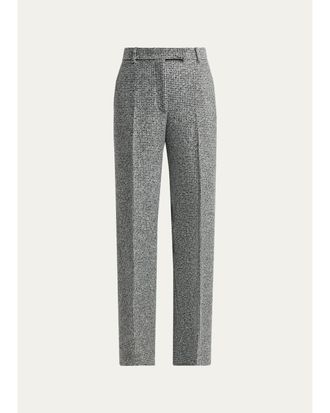 Tom Ford Sequined Broken Chevron Tweed Wide-Leg Tailored Pants