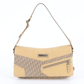 Dior Beige Brown Leather Canvas Shoulder Bag Tote Bag (Pre-Owned)