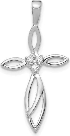 Diamond2Deal 14k White Gold 3-Stone AA Diamond Cross Pendant