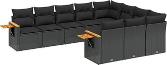 vidaXL Vidaxl - Set De Sof&aacute;s De Jard&iacute;n 10 Pzas Cojines Rat&aacute;n Sint&eacute;tico Negro