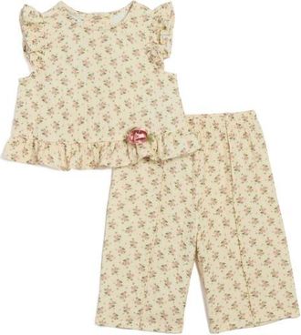 Pippa & Julie Kids Floral Gauze Top & Wide Leg Pants Set in Cream at Nordstrom, Size 12M