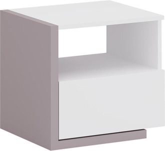 Vente-Unique Comodino - 1 cassetto e 1 nicchia - Bianco e tortora - NAPOLI II