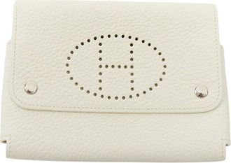 Herm&egrave;s Cream Clemence Leather Card Holder (Authentic Pre-Loved)