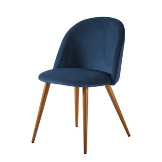 Maisons du monde Silla vintage azul oscuro y acero efecto roble