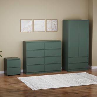 Home Discount Vida Designs Denver Bedroom Set (2 Dr Bedside, 3 Dr Chest, Wardrobe) in Green