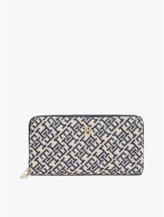Tommy Hilfiger Womens Monogram Jacquard Large Zip Wallet - Blue