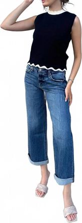 Kancan Cuffed Wide Leg Jeans In Dark Wash