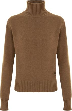 Ami Truien & Vesten, Dames, Bruin, S, Wol, Bruine Cashmere Wol Coltrui Sweater