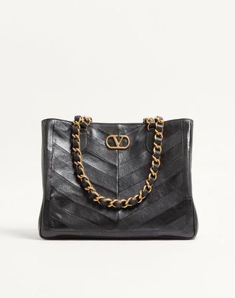 Valentino Garavani Valentino Garavani Laseine Shopping Bag In Nappa Leather With A Chevron Pattern Wo