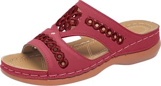 Generic Womens Floral Cut Out Flat Sandals Summer Casual Open Toe Slides Comfortable Walking Shoes for Women Breathable Daily Beach Slippers with Arch Support