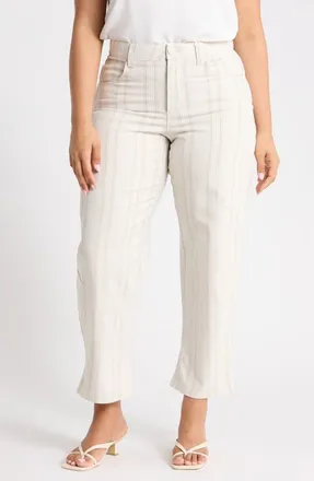 Democracy Stripe Cuffed Crop Barrel Leg Pants in Ecru Stripe at Nordstrom Rack, Size 16