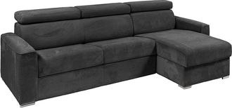 Vente-Unique Sof&aacute; cama rinconera reversible tipo italiano de pana gris antracita - Cama de 160 cm - Colch&oacute;n de 18 cm - VIZIR