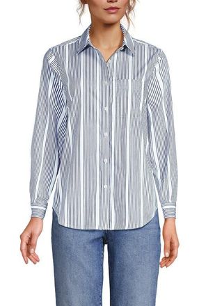 Lands End Cooling Button Front Shirt in Deep Sea Navy Decade Stripe at Nordstrom, Size X-Large