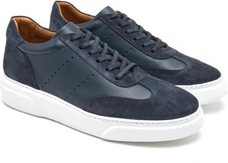 Desa Mens Leather Trainers - Plastic Sole, Breathable, Flat Heel | Navy - 40
