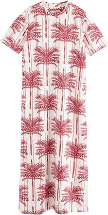 Next Palm Tree Print Cotton Maxi T-Shirt Dress in Red/Ecru at Nordstrom, Size 12 Us