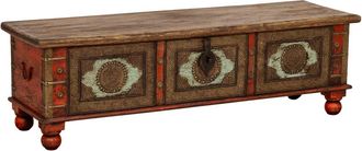Wanderlust Deco Ba&uacute;l De Madera Artesanal Rojo 150x45x46h Cm