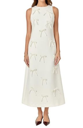 English Factory Bow Embellished Sleeveless A-Line Dress in Cream at Nordstrom, Size Small