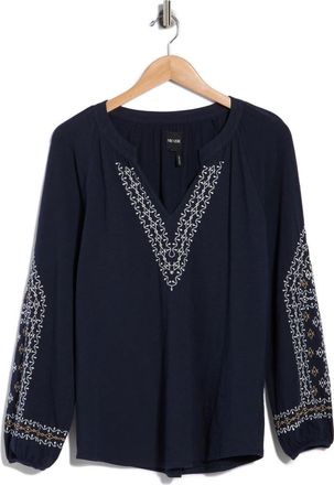 Nic+Zoe Solstice Embroidered Cotton Blouse in Dark Indigo at Nordstrom Rack, Size Xx-Large