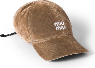 Miu Miu Velvet Baseball Cap, Woman, Sand/black, Size L