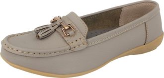 Jo & Joe Ladies Nautical Leather Smart Loafer Tassel Jo & Joe Moccasin Flat Slip On Comfort Shoe Size 3-8 (8 UK, Mushroom)