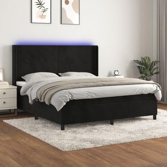 vidaXL Vidaxl - Cama Box Spring Colch&oacute;n Y Led Terciopelo Negro 180x200 Cm