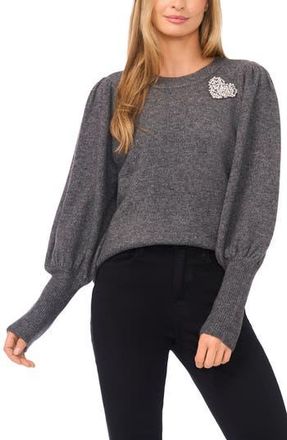 CeCe by Cynthia Steffe Faux Pearl Heart Embellished Crewneck Sweater in Medium Heather Grey at Nordstrom Rack, Size Xx-Small