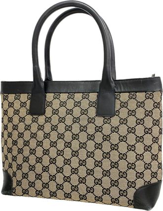Gucci Beige Black Canvas Tote Bag (Pre-Owned)