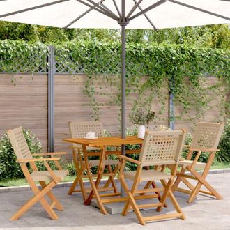 vidaXL Vidaxl - Set De Comedor De Jard&iacute;n 5 Pzas Rat&aacute;n Pe Madera Maciza Beige