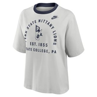 Nike Penn State Legacy Arch Script Boxy Nike Womens College T-Shirt in Grey | 01CM0DJ9PSV-5GU